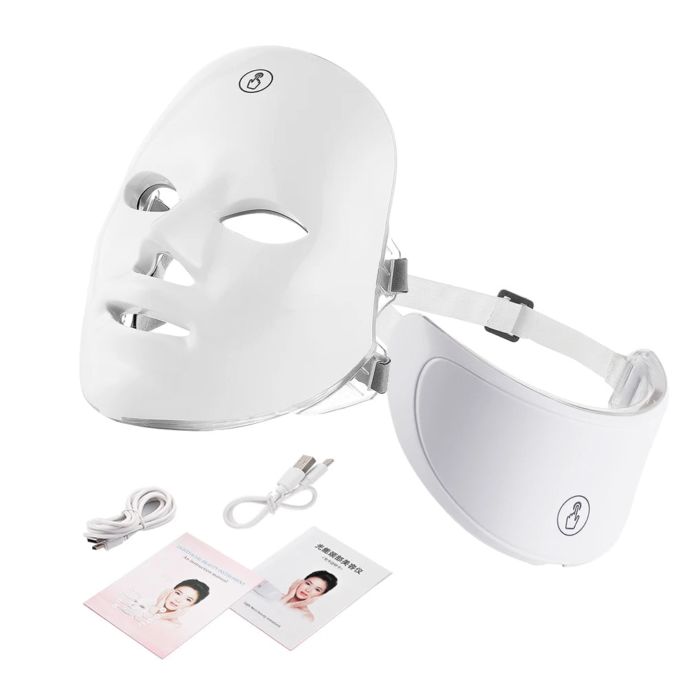 Face and Neck Beauty Machine LED Facial Mask Photon Neck Mask with 7 Colors Skin Care Massager