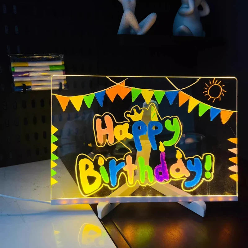 LED Message Board – Rewritable Glowing Drawing Lamp with 7 Color Pens | Creative Kids Gift 2025