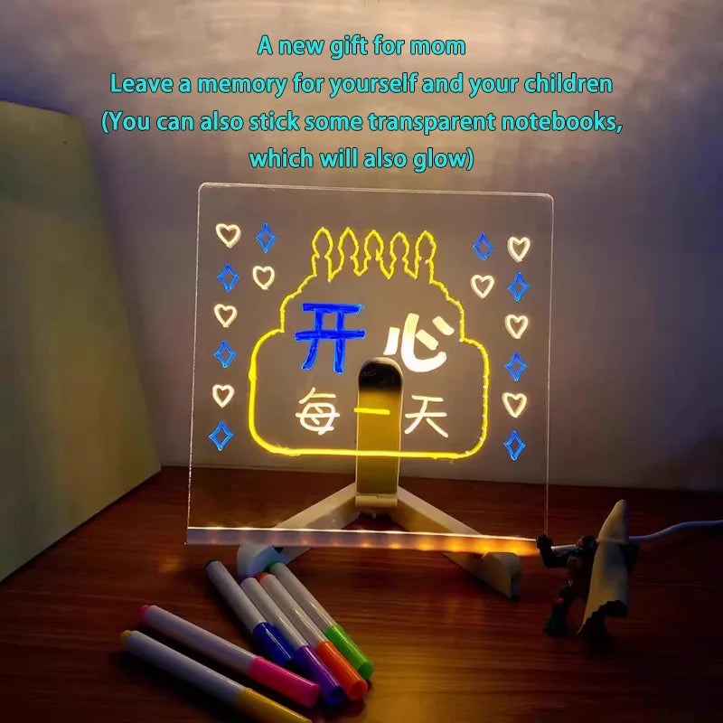 LED Message Board – Rewritable Glowing Drawing Lamp with 7 Color Pens | Creative Kids Gift 2025