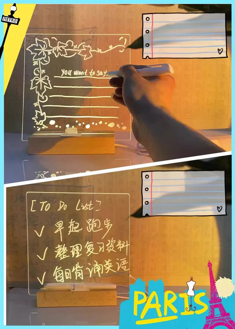 LED Message Board – Rewritable Glowing Drawing Lamp with 7 Color Pens | Creative Kids Gift 2025