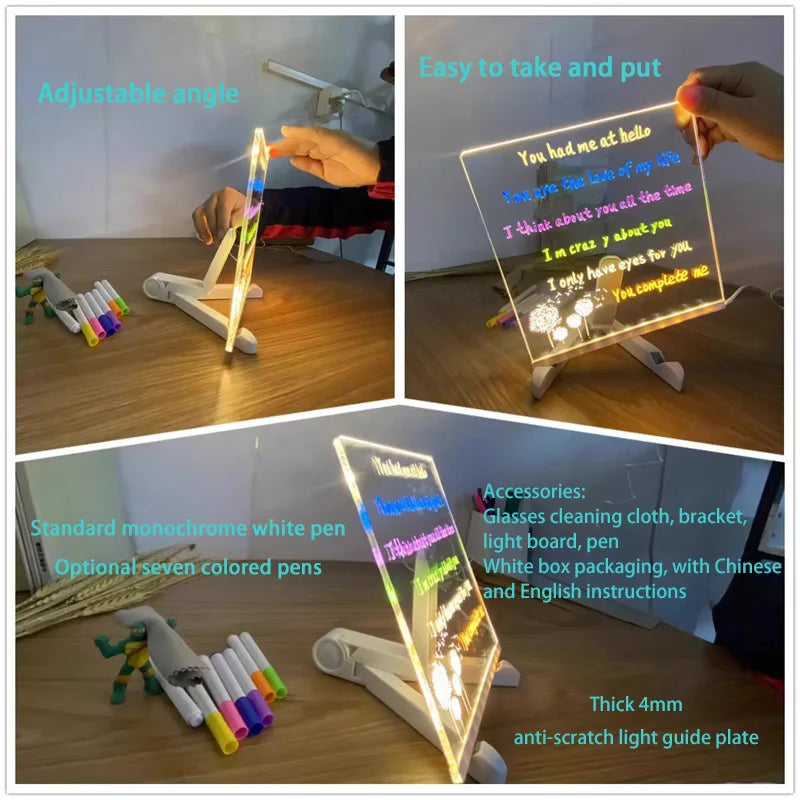 LED Message Board – Rewritable Glowing Drawing Lamp with 7 Color Pens | Creative Kids Gift 2025