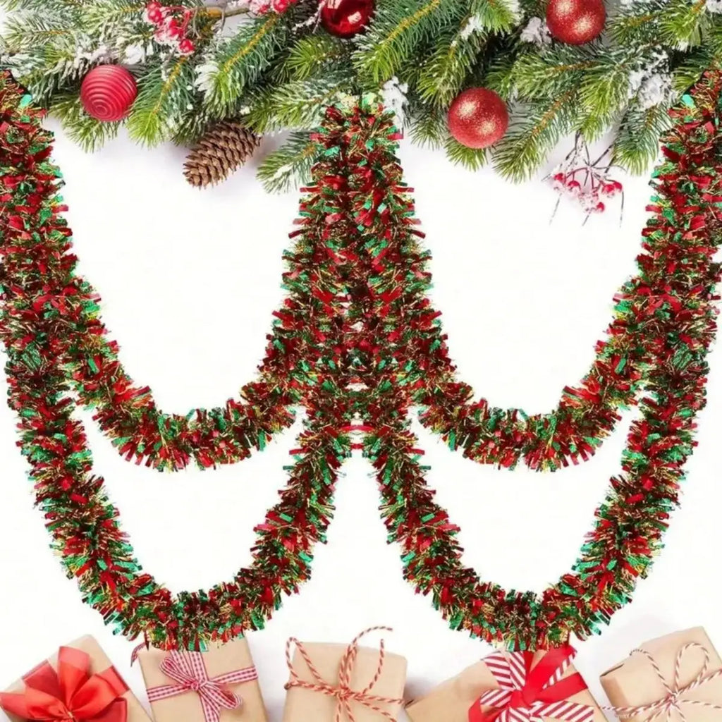 1pc Christmas Tinsel Garland Metallic Shiny Garland With LED Lights Christmas Tree Garland Thick Hanging Suitable For Home Decor