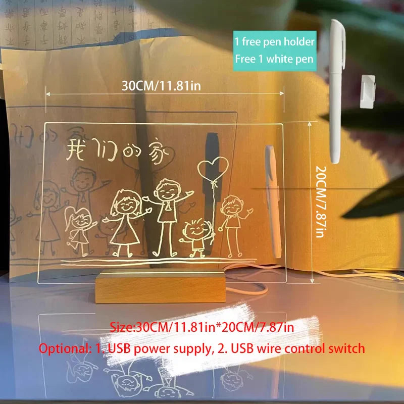 LED Message Board – Rewritable Glowing Drawing Lamp with 7 Color Pens | Creative Kids Gift 2025